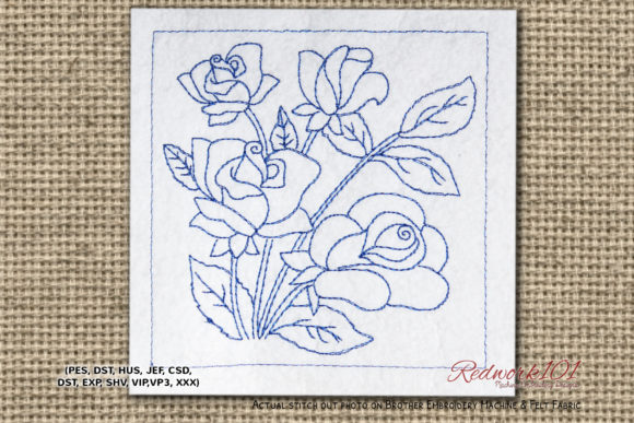 Beautiful Roses with Leaves Redwork Review