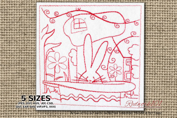 Easter Bunny with Hat Redwork: A Versatile Embroidery Design for Personalized Gifts