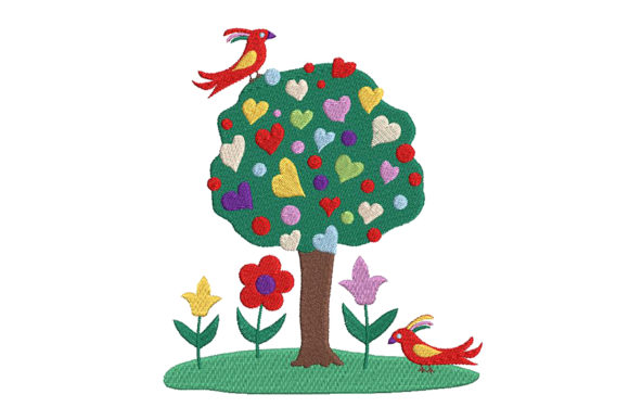 Kids' Art Tree Flowers & Birds Embroidery Design