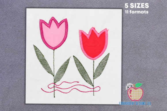 Two Pink Tulip Flowers Tied Applique Design Review